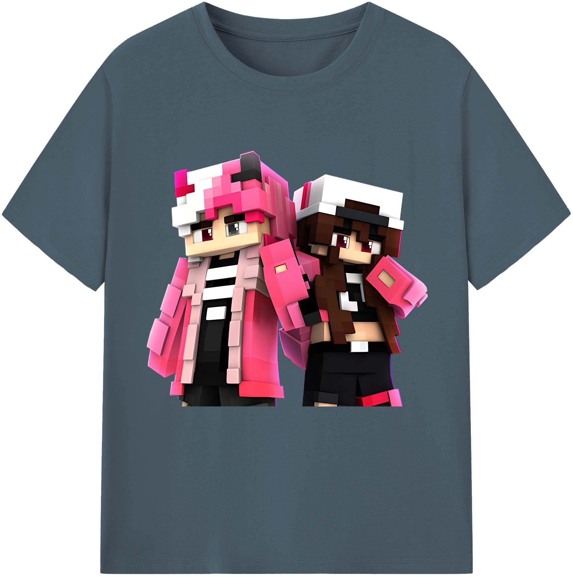 （画像用） マインクラフト ブロックの世界 Minecraft MC Block world 綿100％半袖Tシャツ（フロントプリント）